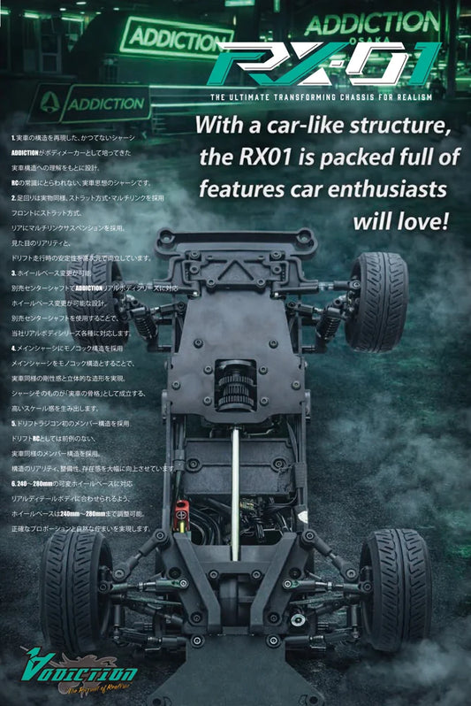 ADDICTION RX-01 FR 1-10 RWD Drift Chassis Kit (240mm~280mm WB)